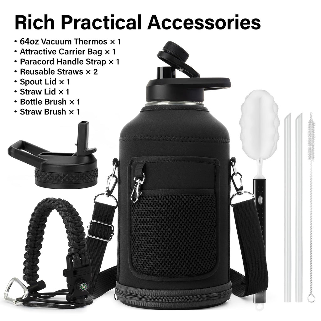 DYSANKY Insulated Water Bottle with Straw Lid & Portable Carrier Bag, 64oz