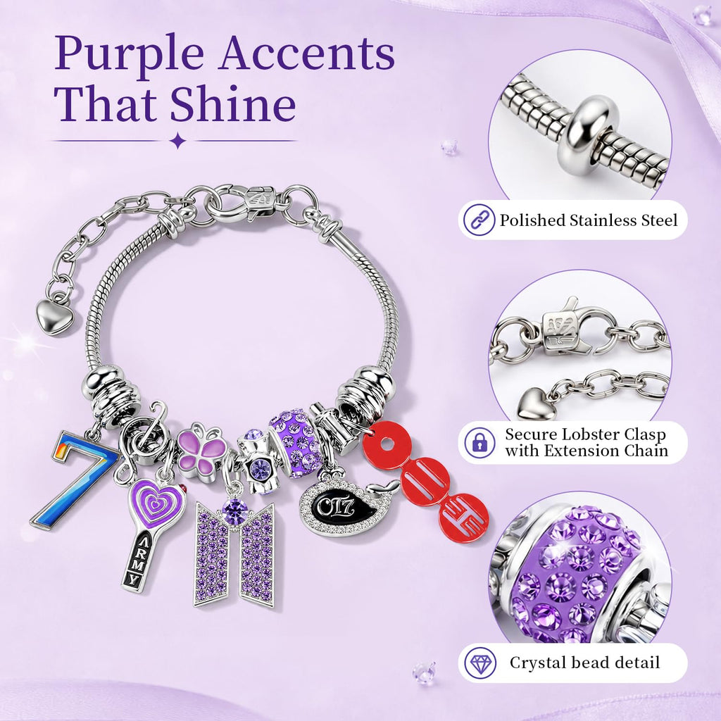CelyBoutique ARMY-Inspired Stainless Steel Bracelet Adjustable Lobster Clasp Chain K pop Fan Jewelry Friendship & Motivational Gift for Women