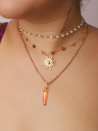Layered Crystal Sun Necklace, Gothic Boho Hippie Summer Beach Necklace