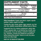 PlantFusion Organic Vegan Vitamin D3 + K2 5,000 IU, 50MCG – Vitamin D Sourced from Plant Based Lichen and Vitamin K2, for Immune Support and Bone Health - 60 Capsules