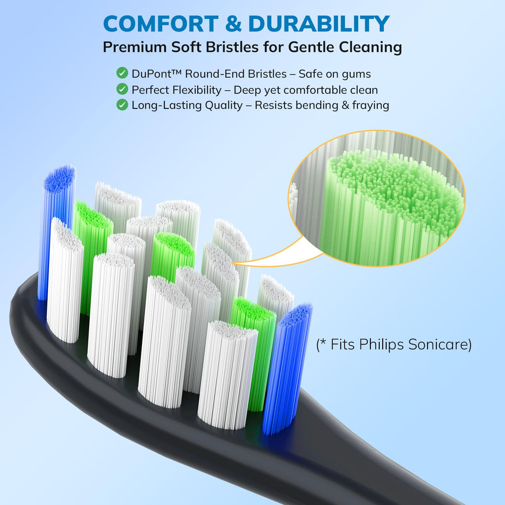 Replacement Toothbrush Heads for Philips Sonicare - 16 Pack Soft Gentle Bristles Compatible with Most Sonicare Click-On Electric Toothbrushes (White&Black)