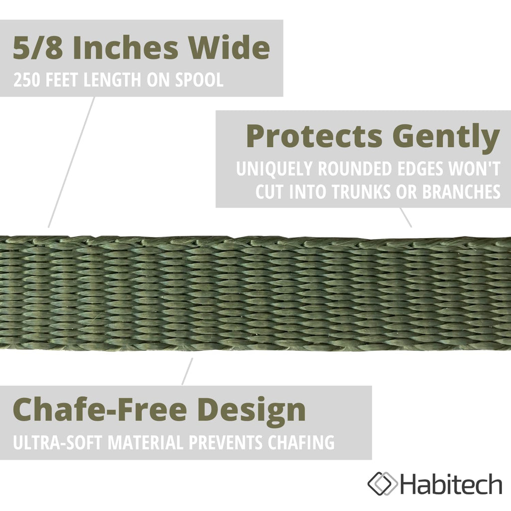 Habitech 250' Tree Tie Strap Staking and Guying Material - Made in USA - 1,800 Lbs Strength, Olive Green