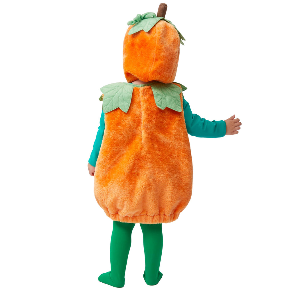 Spooktacular Creations Deluxe Pumpkin Costume with Plush Green leaves for Toddler, Kids Halloween Dress Up, Pumpkin Themed Party (3T)
