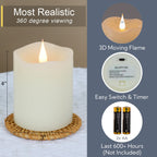 TECHLONG Flameless Candles Battery Operated with Remote Timer, 3D Moving Flame Flickering, Last 600+ Hours Battery Candles, 3" x 4" Ivory Real Wax Electric LED Candle for Wedding Party, Set of 2