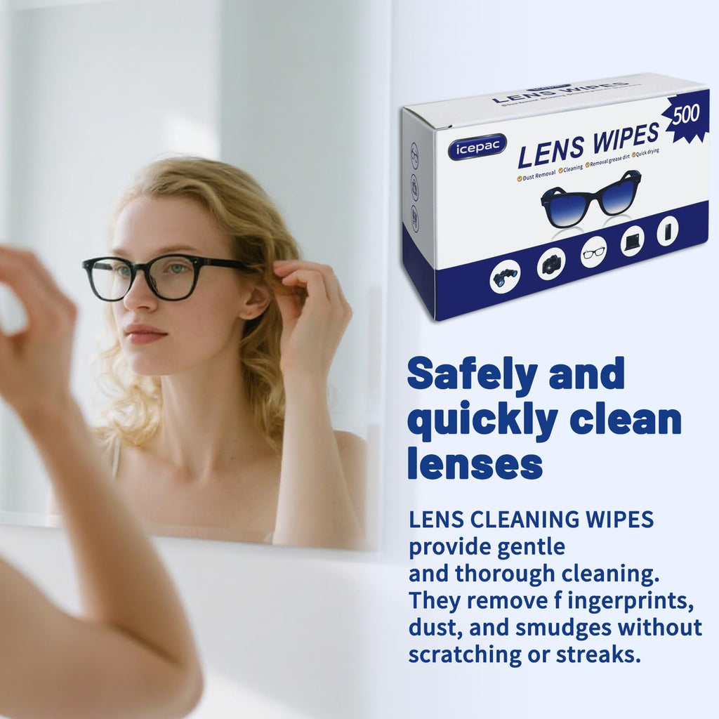 Lens Wipes for Eyeglasses, Eyeglass Lens Cleaning Wipes Pre-moistened Individually Wrapped Sracth-Free Streak-Free Eye Glasses Cleaner Wipes for Sunglass, Camera Lens, Goggles（500count)