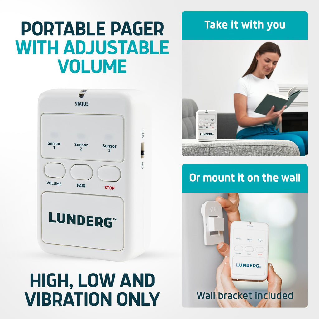 Lunderg Wireless Early Alert Bed Alarm System for Elderly - Alerts Caregivers Before They Get Up, No in-Room Alarm to Frighten Your Loved One, Fall Prevention for Dementia Care, Trusted US Company