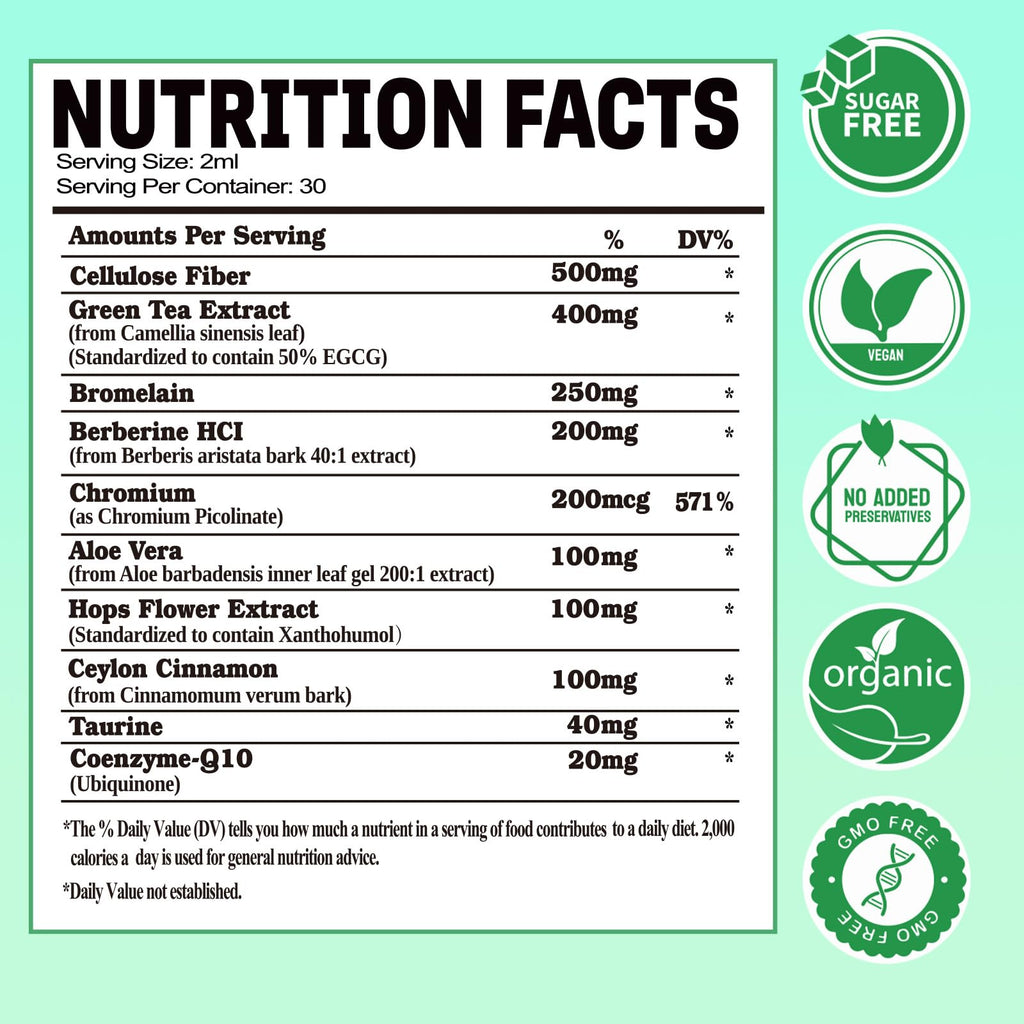 2 Pack GLP-1, GLP-1 Oral Solution Support with Berberine Ceylon Cinnamon Green Tea Chromium & Cellulose Fiber for Hunger & Metabolism, Gut Digestive Wellness, Natural GLP1 Daily Liquid Drops