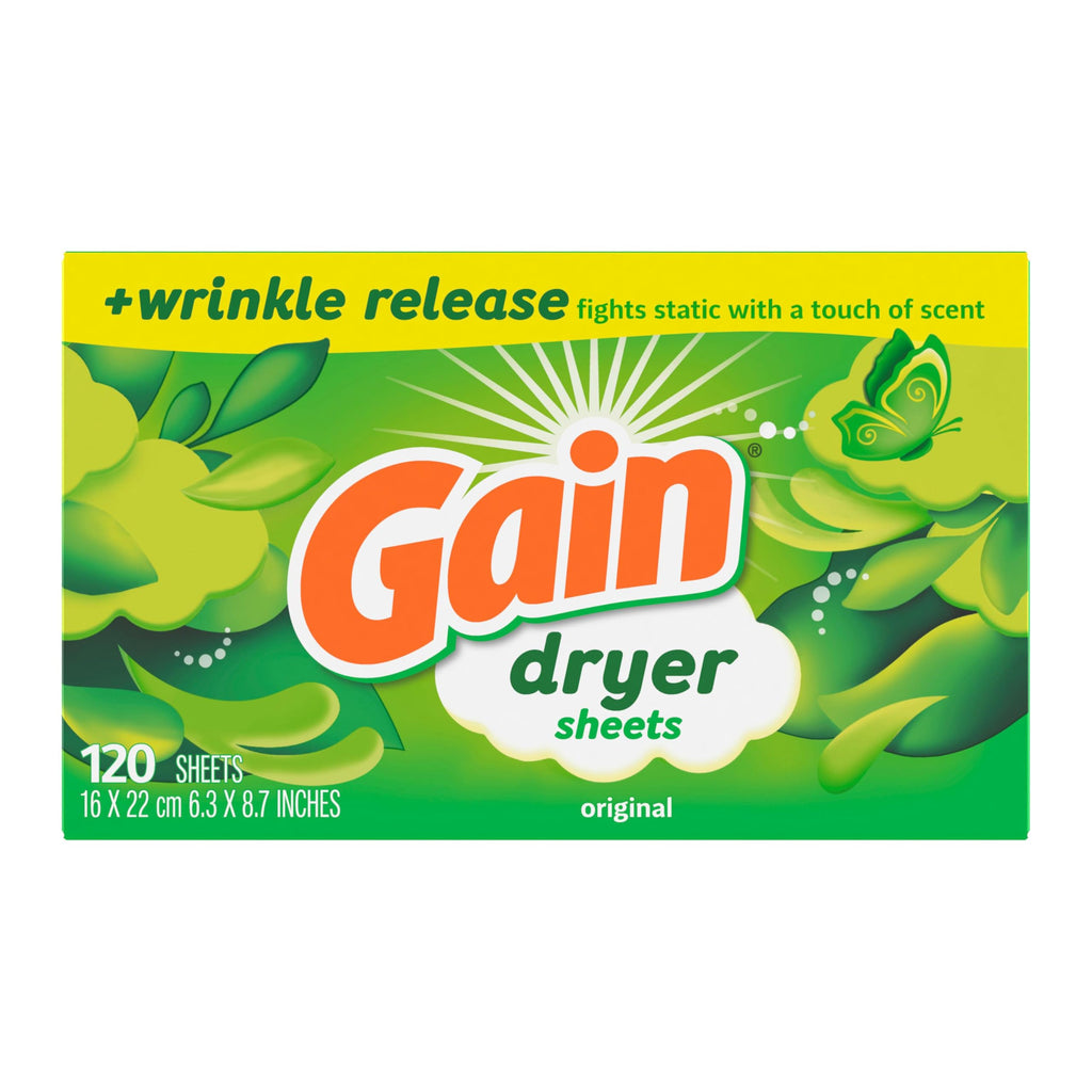 Gain dryer sheets Plus Wrinkle Release, Original Scent, 120 Count, Fights static with a touch of scent, laundry sheets