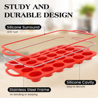 AOTASO Silicone Mini Muffin Pan With Stainless Steel Reinforced Frame 24 Cups Nonstick Cupcake Molds for Baking Silicone Muffin Tray with Handles(2 Pcs, Red)