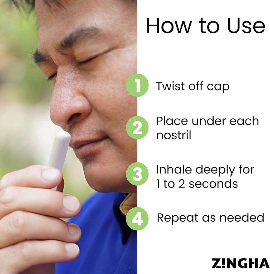 Natural Aromatherapy Nasal Inhaler Stick for Sinus Relief, Focus & Stress Relief | Portable Dual-Hole Essential Oil Blend (4PK, Spearmint)