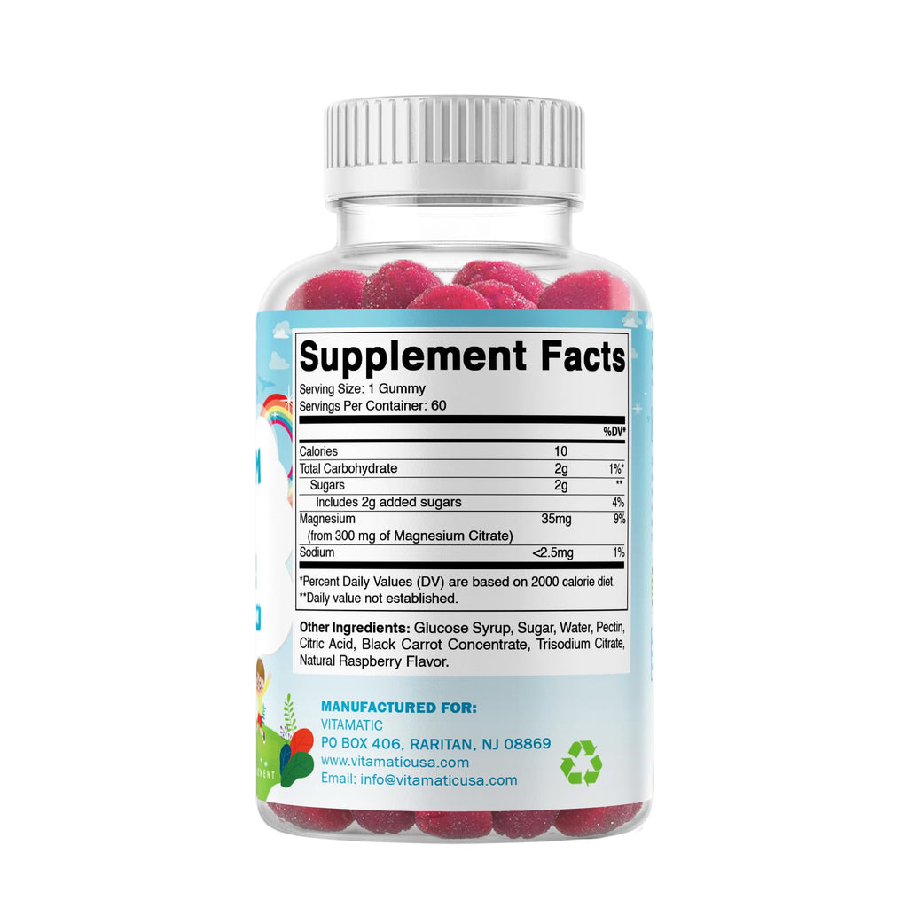 Vitamatic Kids Magnesium Calm Gummies - 60 Vegan Count - Great Tasting - Promote Healthy, Muscle, Bone, & Energy Support (Pack of 2)