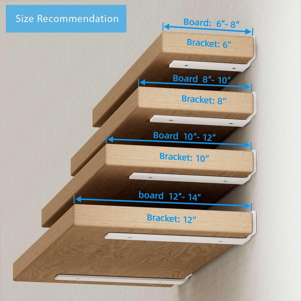 Shelf Brackets, Heavy Duty Floating Shelf Brackets 10-Inch Long, 6-Pack Brackets for Shelves, Matte White L Hidden Metal Wall Shelf Support Shelving Brackets, 1/5-Inch Thick 160 lb. Load Capacity
