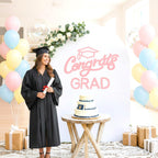 Mindsoft Pink Felt Congrats Grad Sticker Sign for Backdrop Graduation Decor for Party Congrats Grad Class of 2026 Event Letter Sign Graduation Party Balloon Arch Backdrop Decor Supplies
