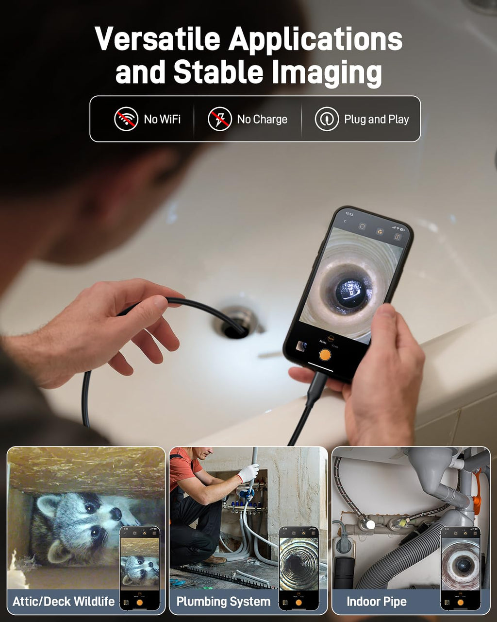 Anykit Endoscope Camera with Light, 1920P HD Borescope