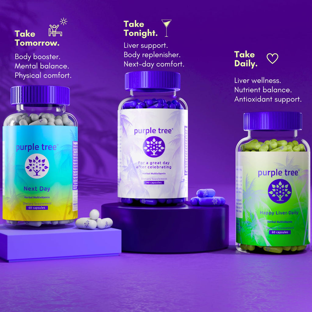 purple tree Next Day – Post-Drink Morning Wellness Supplement for Balance, Restore & Replenishment | Ashwagandha KSM-66, Milk Thistle, Ginger, Peppermint, Electrolytes & Vitamins | 90 Capsules