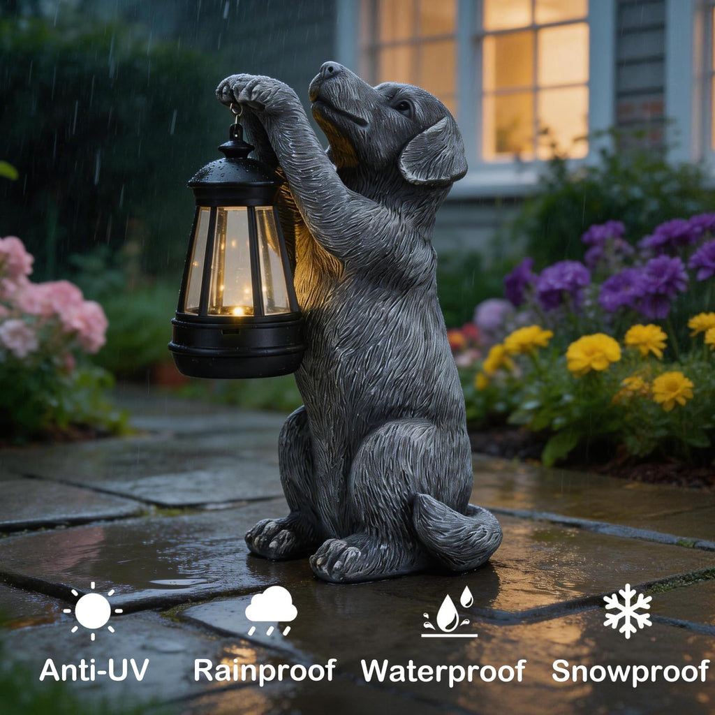 LXOUMEI Solar Dog Outdoor Statue, Garden Dog Figurines with Lantern