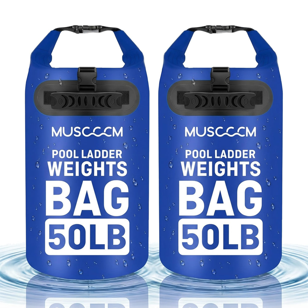 MUSCCCM 50LB Heavy Duty Pool Ladder Weights Bag, 500D PVC Universal Sand Bags Step Anchors Above Ground and Inground Pool Step Sand Bags with Handles, Pool Waterproof Foldable, Leak-Proof (2 Pack)