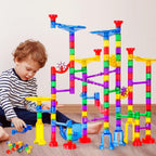 Meland Marble Run - 132Pcs Marble Maze Game Building Toy for Kid, Marble Track Race Set & STEM Learning Toys for Boy Girl Age 3 4 5 6 7 8 9+ (102 Translucent Marbulous Pcs & 30 Glass Marbles)