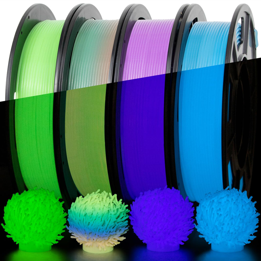IEMAI Glow in The Dark PETG Filament 1.75mm Bundle, Multicolor Luminous 3D Printer Filament 250g×4 Spools(Total 1kg) Rainbow+Green+Blue+Purple, Easy Printing, Accuracy +/-0.02mm