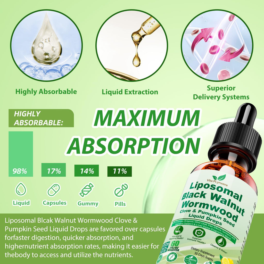 Wormwood Black Walnut Clove Cleanse Drops for Human, 15-in-1 Triple-Action Gut Detox & Digestive Wellness Organic Liquid Tincture w. Soursop PAU DArco Oil of Oregano, Elimination Detox Cleanse