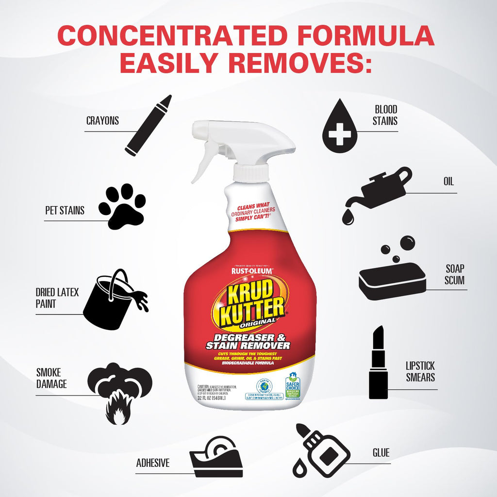 Krud Kutter KK326-6PK Original Concentrated Cleaner/Degreaser Stain Remover Spray, 32 oz, 6 Pack
