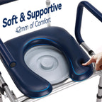 HolyHeal Drop Arm Bedside Commode, Commode Toilet with Padded Seat and Backrest, 300lbs Capacity, 6.3QT Removable Bucket and Splash Guard, Adjustable Height Portable Toilet for Adults, Blue