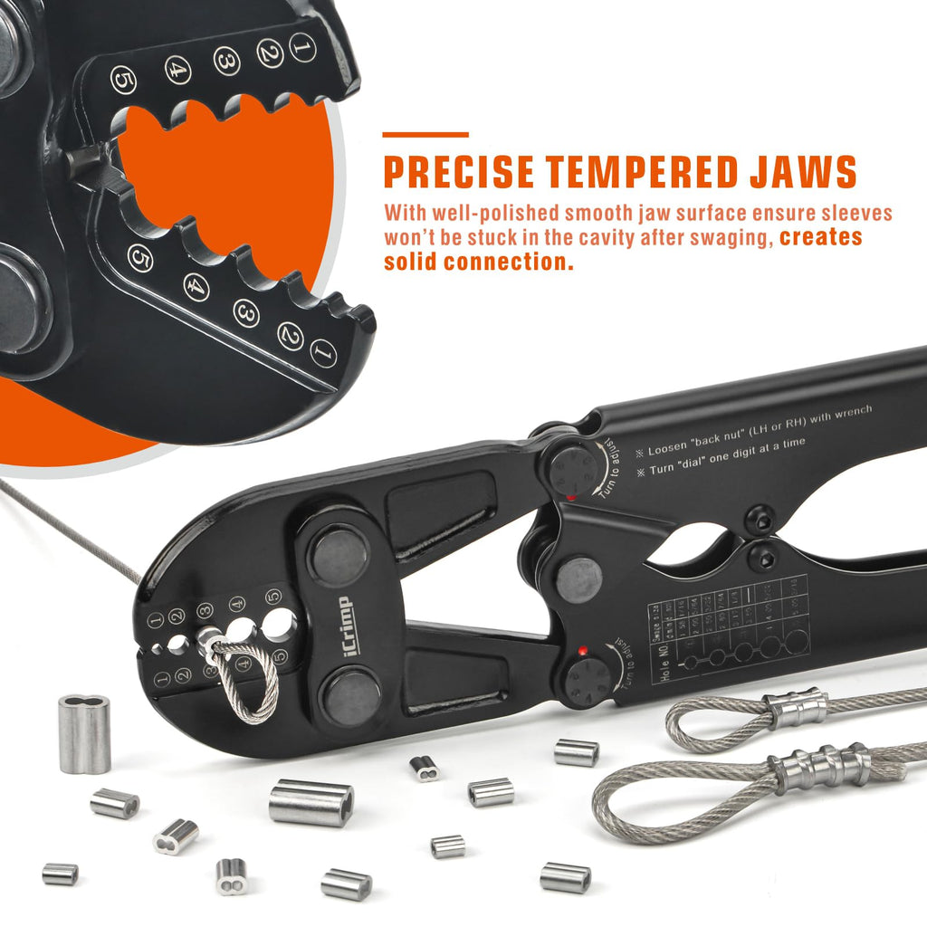 iCrimp Wire Rope Crimping Tool, Wire Rope Swager, Fishing Lines Crimping, for 1/64-inch to 3/16-inch Aluminum Oval Sleeves, Stop Sleeves, Loop Sleeves and Ferrules