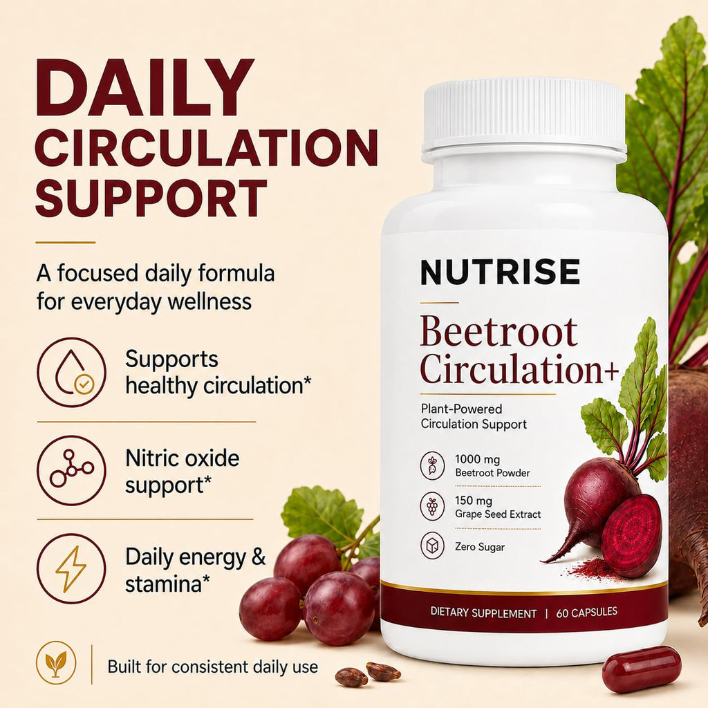 UXZQEN Nutrise Beetroot Capsules, 3-in-1 Beetroot Capsules with Grape Seed, Nitric Oxide Support, Active Lifestyle, Non-GMO, 60 Vegan Capsules