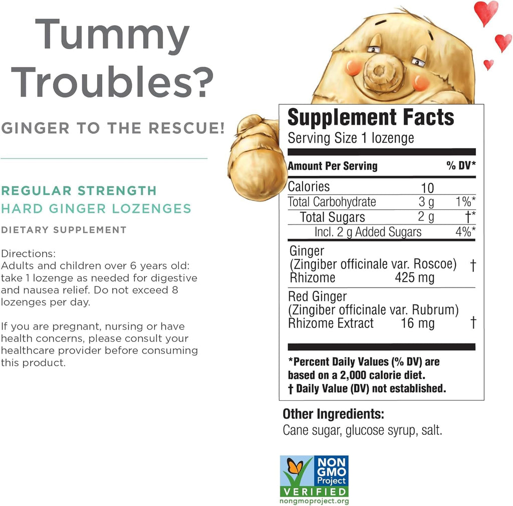 The Ginger People Ginger Rescue Digestive Wellness Lozenges (Hard) | Regular Strength - 425mg | Morning Sickness, Nausea, Upset Stomach, Mild Gas & Indigestion, 30 Count (Pack of 2)