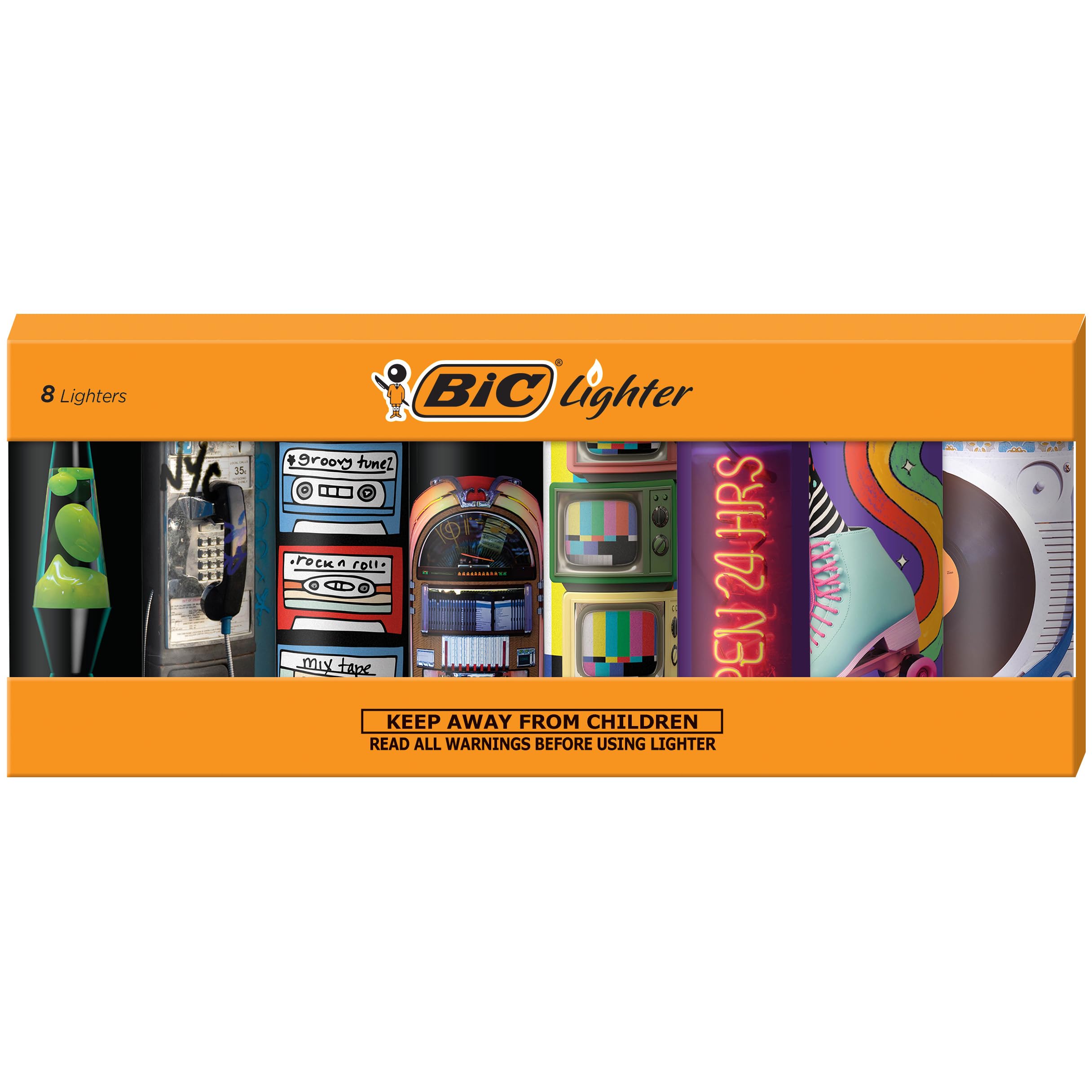 BIC Maxi Pocket Lighter, Special Edition Nostalgia Collection, Assorted Unique Lighter Designs, 8 Count Pack of Lighters