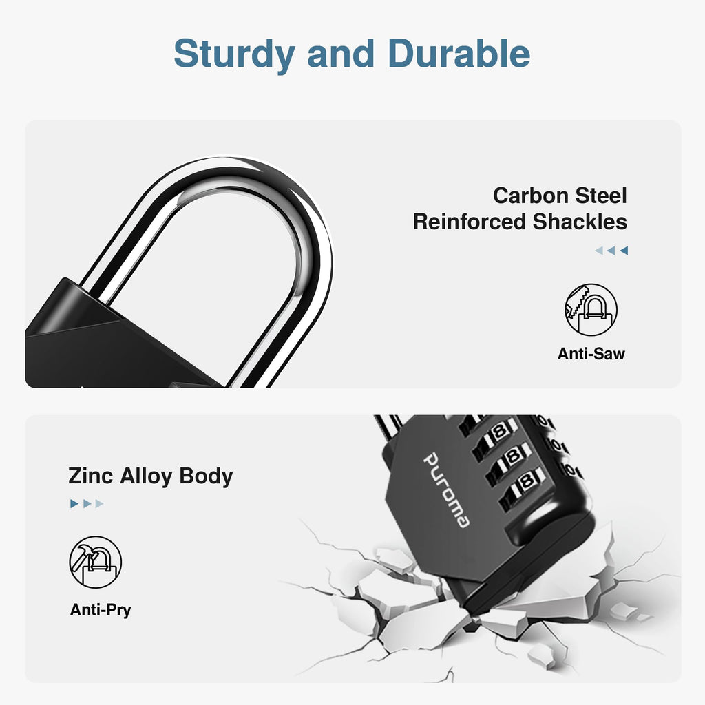 Puroma 10 Pack Combination Lock for Locker 4 Digit Outdoor Waterproof Padlock for School, Gym, Sports, Fence, Toolbox, Gate, Case, Outdoor, Hasp Storage, Cabinets (Black)