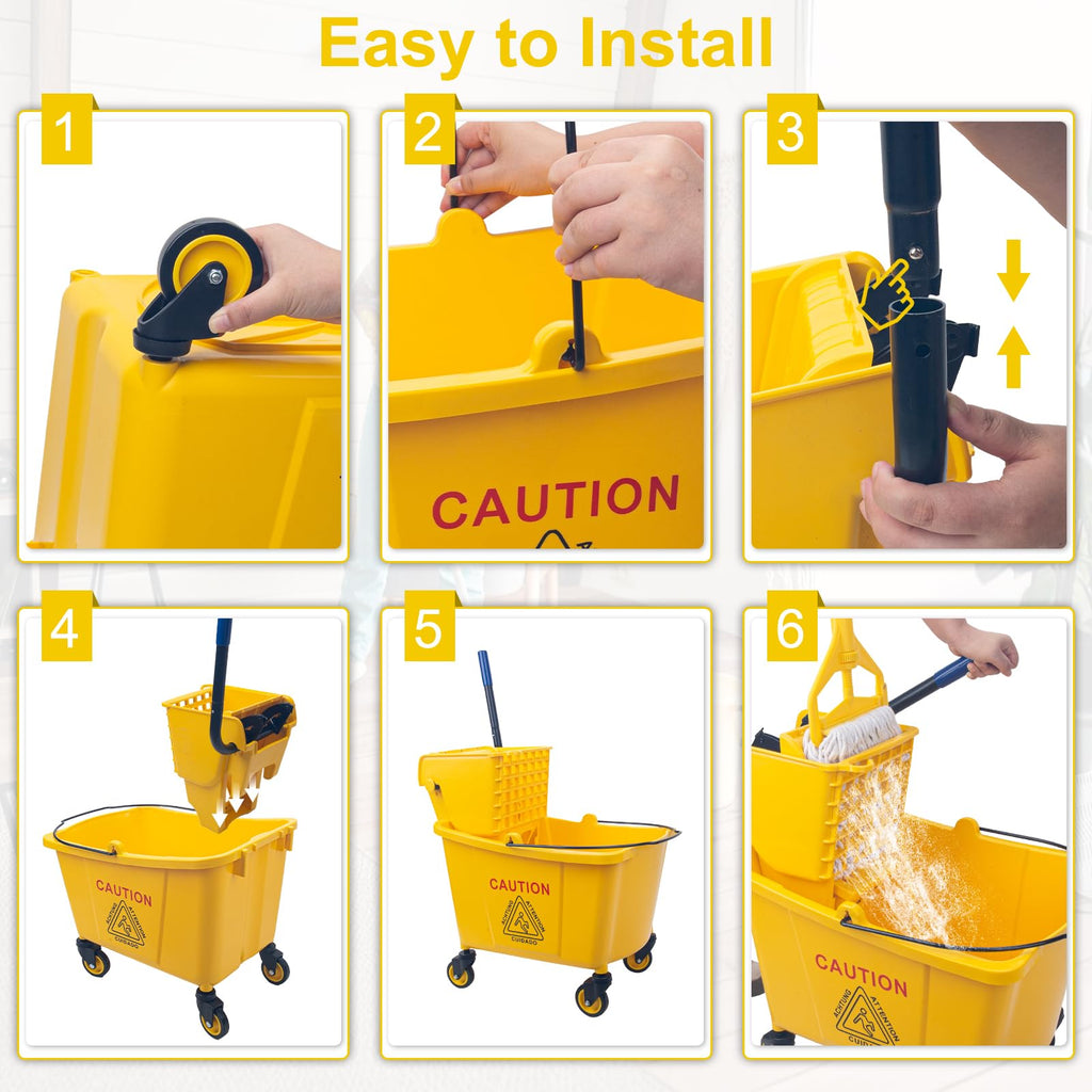 KeFanta 35 Quart Commercial Mop Bucket with Side Press Wringer on Wheels