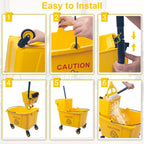KeFanta 35 Quart Commercial Mop Bucket with Side Press Wringer on Wheels