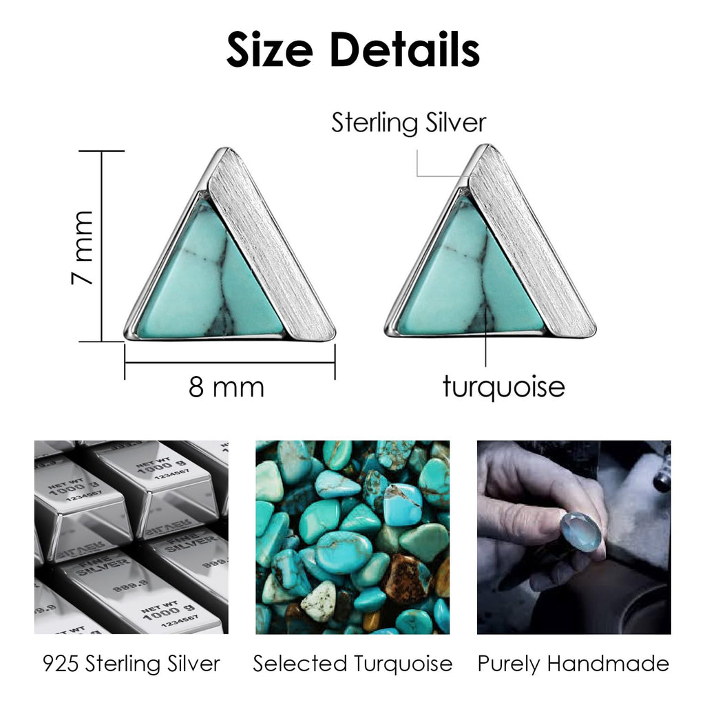 Michooyel Turquoise Stud Earrings for Women 925 Sterling Silver and Handmade Earrings Simple Jewelry Triangle Cut Earring