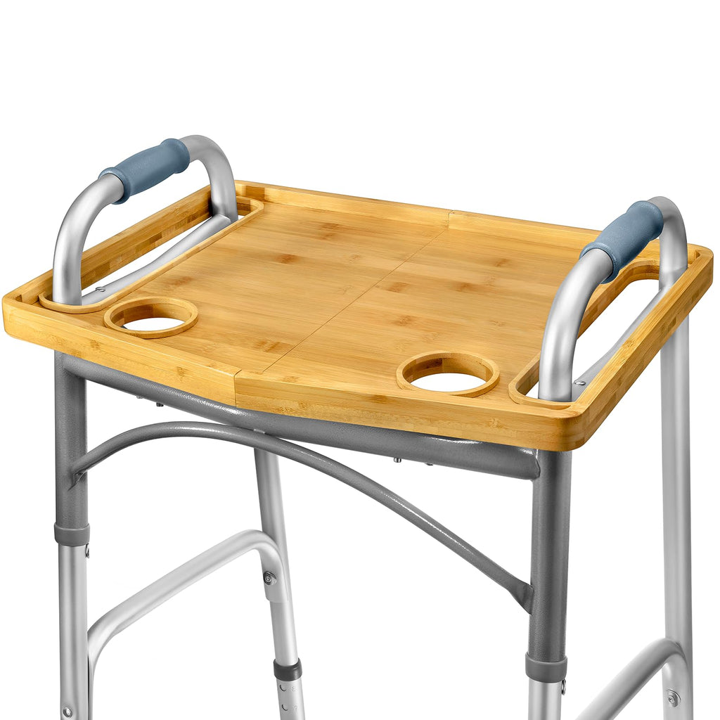Medical king Walker Tray Table with Cup Holder Mobility Table Tray for Folding Walkers Foldable, Portable Multipurpose Bamboo Tray for Eating, Crafts, Laptops Medical Equipment Accessories - 21x16"