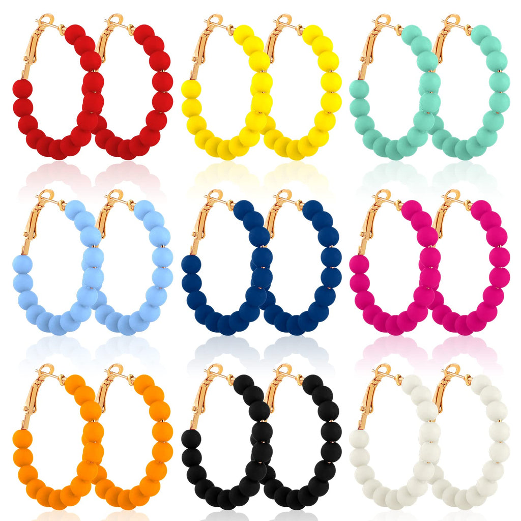 Bonuci 9 Pairs Beaded Hoop Earrings for Women,Classic