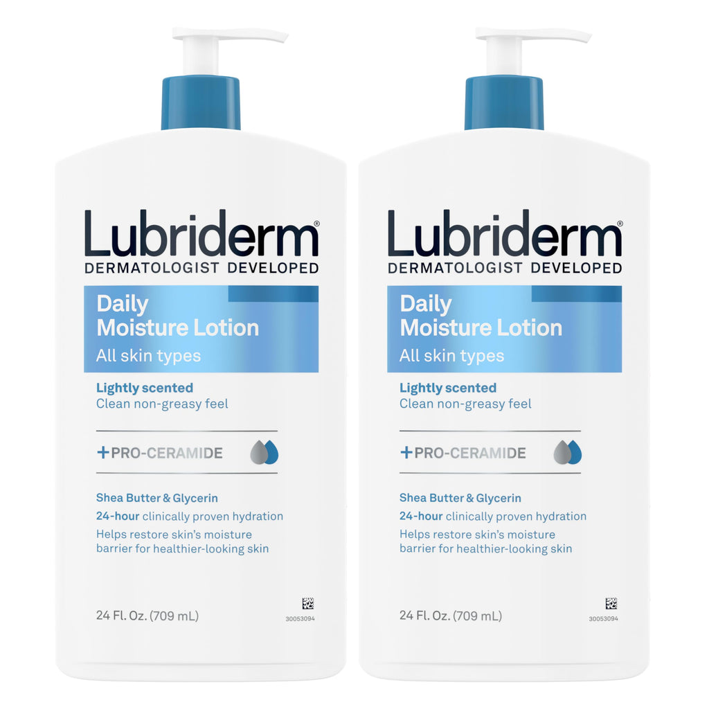Lubriderm Daily Moisture Lotion + Pro-Ceramide with Shea Butter & Glycerin Helps Moisturize Dry Skin, Hydrating Face, Hand & Body Lotion, Light Scent, Non-Greasy, Twin Pack, 24 fl. oz, 2 Pack