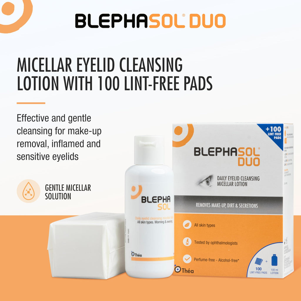 Blephasol Duo 100ml Eyelid Cleansing Micellar Lotion with 100 Cotton Pads for Daily Eyes Care | Preservatives Free | Suitable for Contact Lens Wearers