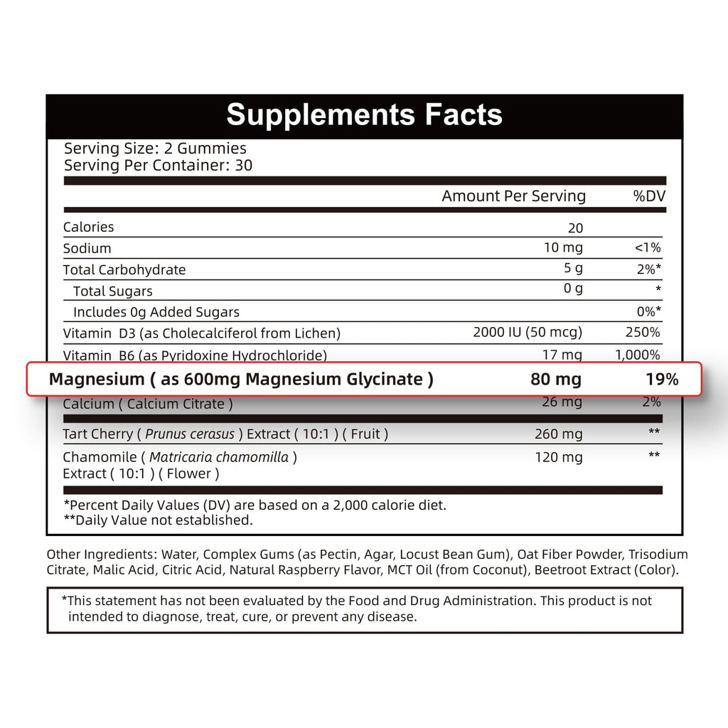2pack Magnesium Glycinate Gummies 600mg for Sleep & Calm, Sugar Free Magnesium Gummies for Adults with Vitamin D3, Tart Cherry & Chamomile,Clump-Resistant Formula, Third-Party Tested, 120 Count