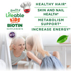 Lifeable Kids Biotin Gummies | 5,000mcg | Great Tasting Natural Flavor Biotin Supplement | Vegan Non GMO Hair Gummies | for Hair Skin and Nails | 90 Gummies