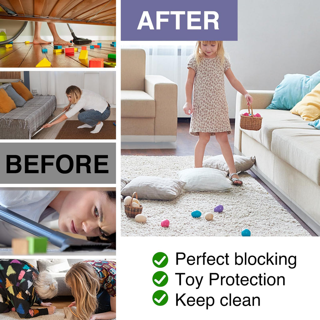 RowinsyDD 8 Pack Toy Blocker for Furniture, Clear Under Couch Blocker, Stop Things Going Under Sofa or Bed, 16" L x 1.6" H, Adjustable Gap Bumper for Furniture with Strong Tape