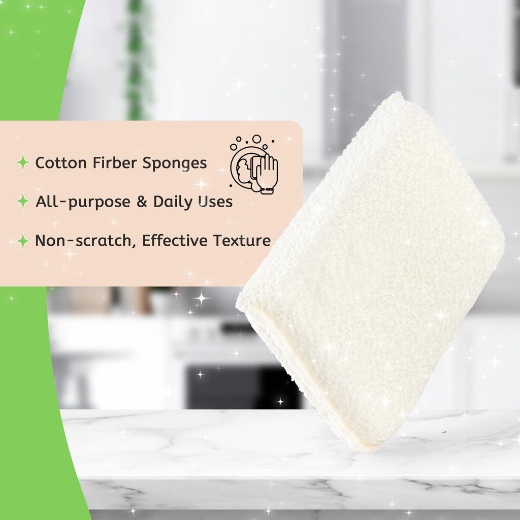 Practical Matter Kitchen Sponge, Organic Cotton Fiber All-Purpose Dish Sponges for Washing Dishes and Cleaning All Surfaces, Durable Non Scratch Scrub, 6 Count Value Pack
