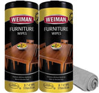 Weiman Wood Polish and Cleaning Wipes, For Furniture Cleaner, Protect from Watermarks, Stains & Aging, No Build-Up, UVX-15 Prevent Drying, Fading & Discoloration, 2 Pack with Microfiber Cloth