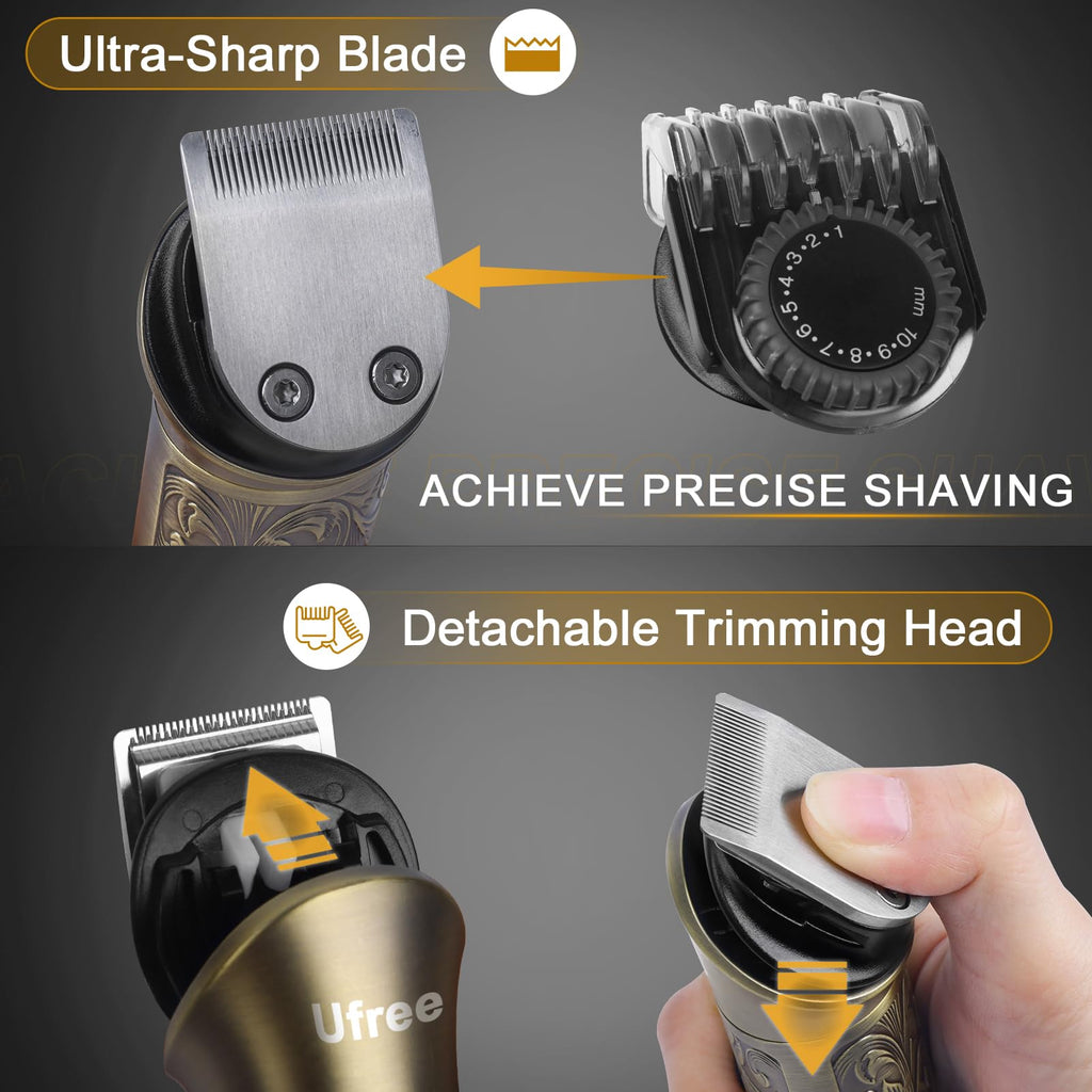 Ufree Beard Trimmer for Men with Hair Clipper, Professional Hair Clippers for Men and Hair Trimmers, Cordless Electric Razor Mens Grooming Kit for Nose, Face, Ear, Body, Gifts for Men Husband Father