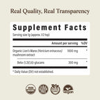 Real Mushrooms Lions Mane Mushroom Supplement - Organic Lions Mane Extract Powder for Overall Wellness with Adaptogens – Functional Vegan, Non-GMO Blend with 60 Servings