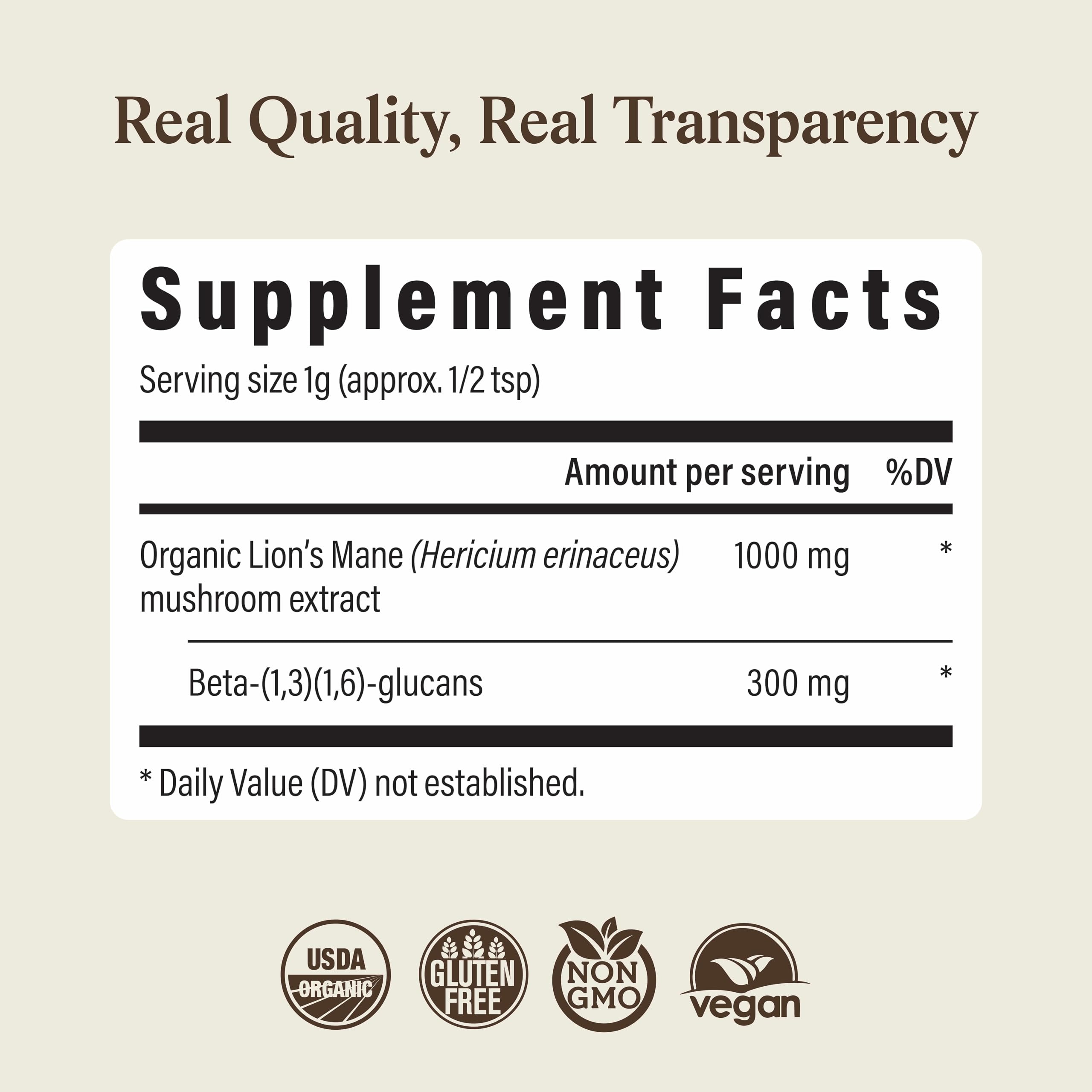 Real Mushrooms Lions Mane Mushroom Supplement - Organic Lions Mane Extract Powder for Overall Wellness with Adaptogens – Functional Vegan, Non-GMO Blend with 60 Servings