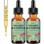 2 Pack Vitamin B Complex Liquid Drops for Women Men & Kids, 15-in-1 VIT B Complex with Vitamin C B12 B6 B1 Niacin Folate Magnesium for Brain Nerve Neuropathy Energy Mood, Sublingual B-Complex Drops