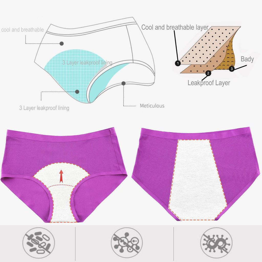 WBEAUTALLOVE Womens Mesh Period Panties High Waisted Menstrual Leak Proof Underwear Incontinence Protective Briefs(H-4-5-1,Large)