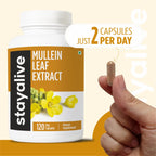 STAY ALIVE Mullein Leaf Extract 1000mg, 10:1 Extra Strength, 120 Vegan Mullein Capsules, All Natural, 100% Pure Leaves Powder, 2 Month Supply, Non-GMO and Gluten-Free Supplement