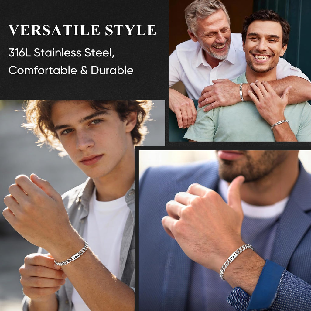 Fathers Day Gift Bracelet for Dad - Stainless Steel Cuban Chain Link Bracelet Gifts for Men Dad from Son Daughter Classic Hip Hop Anniversary Personalized FatherJewelry Gifts for Him Husband Boyfriend